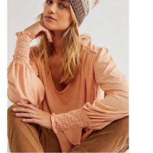 NEW, free People sun blush Bella Hemp shirt